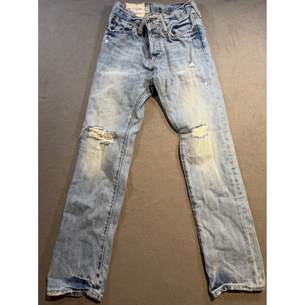 Abercrombie Kids Slim Distressed Light Wash Jeans Size 12 Slim Rip & Repair
